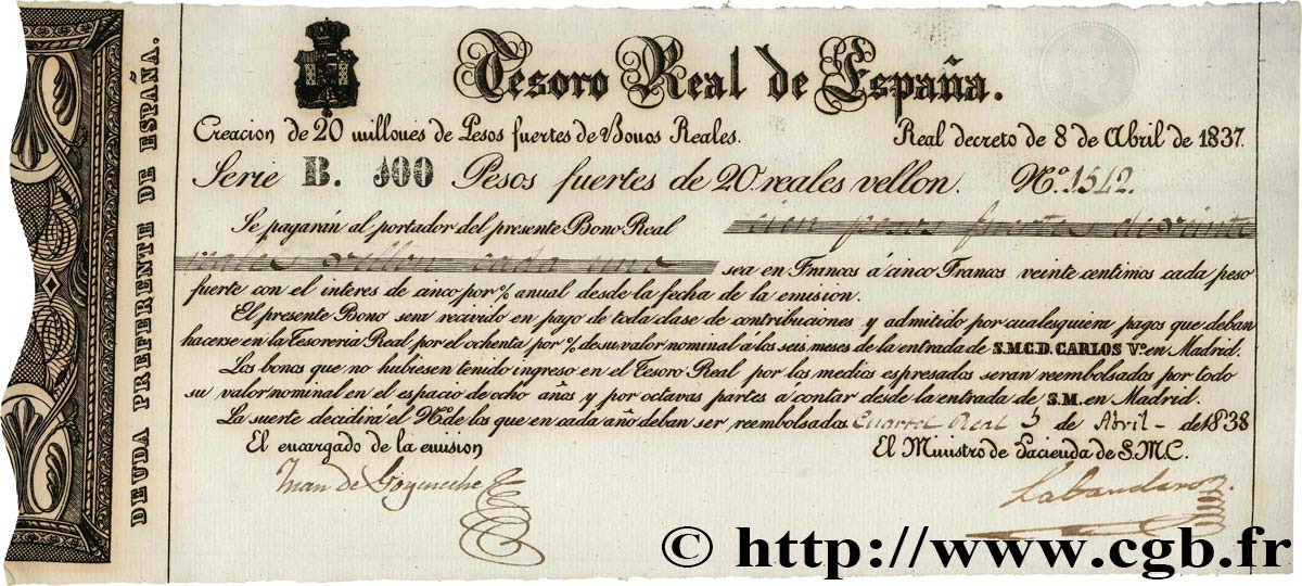 100 Pesos Fuerte ESPAÑA  1837 - FDC