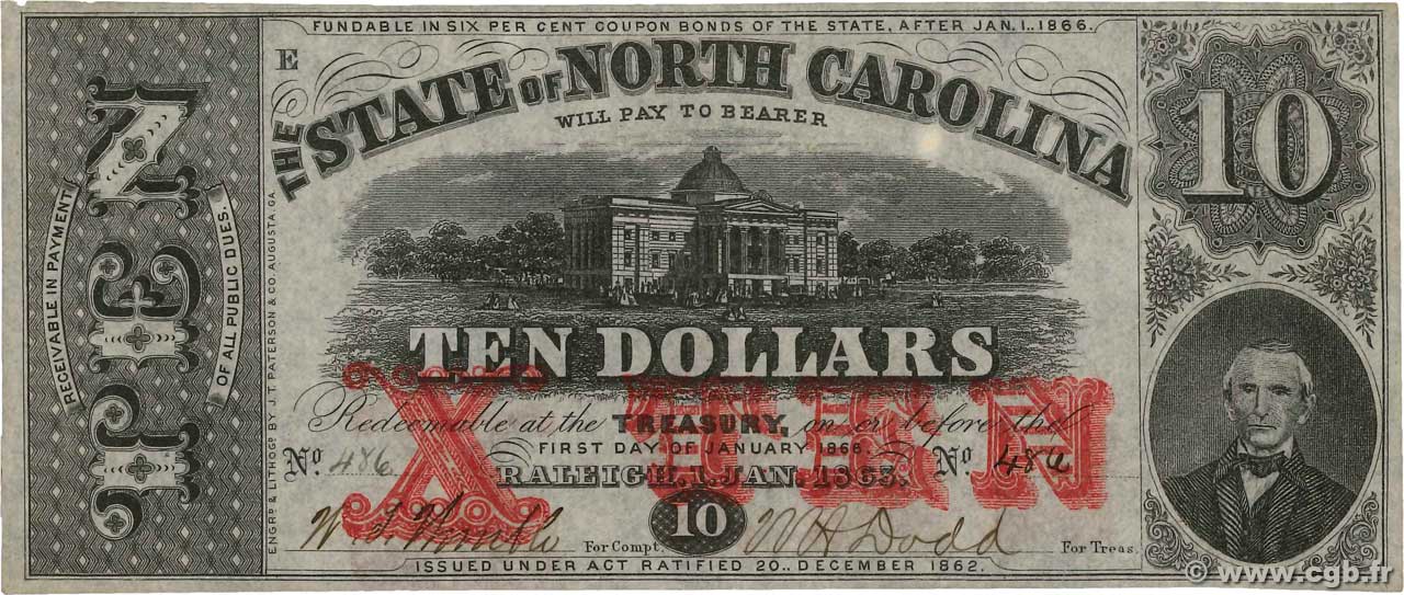 10 Dollars UNITED STATES OF AMERICA Raleigh 1863 PS.2370 XF