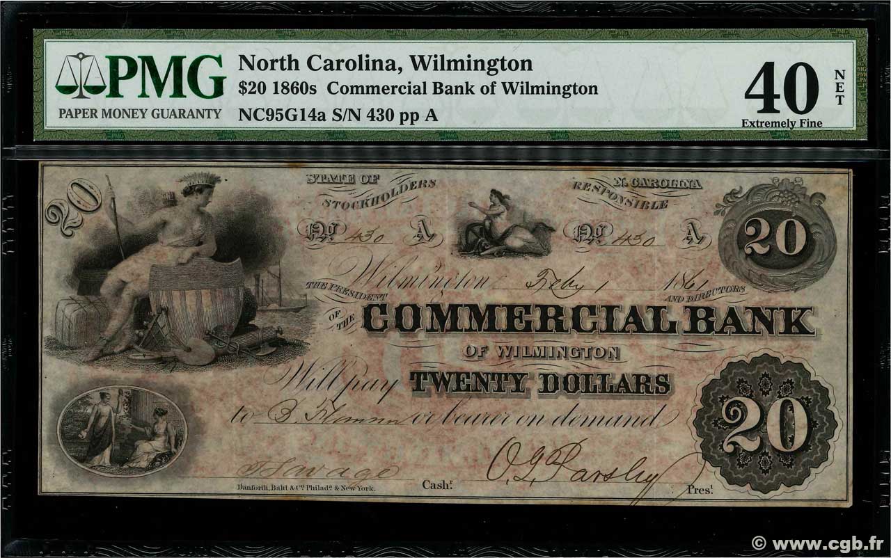20 Dollars UNITED STATES OF AMERICA Wilmington 1861  XF-