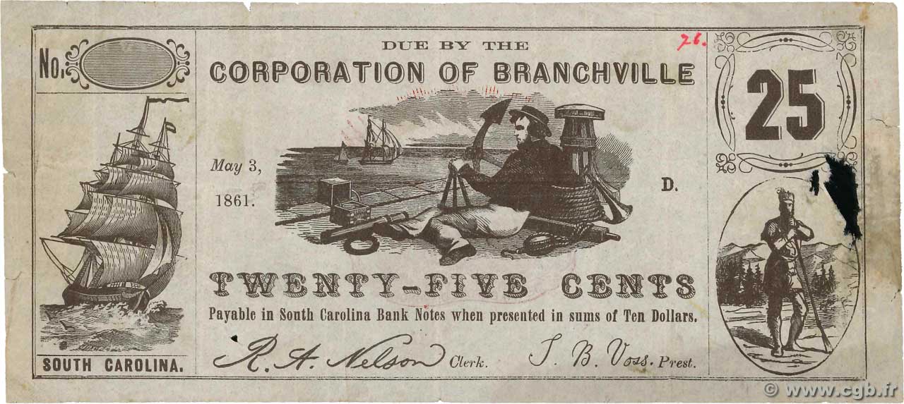 25 Cents Faux STATI UNITI D AMERICA Branchville 1861  MB