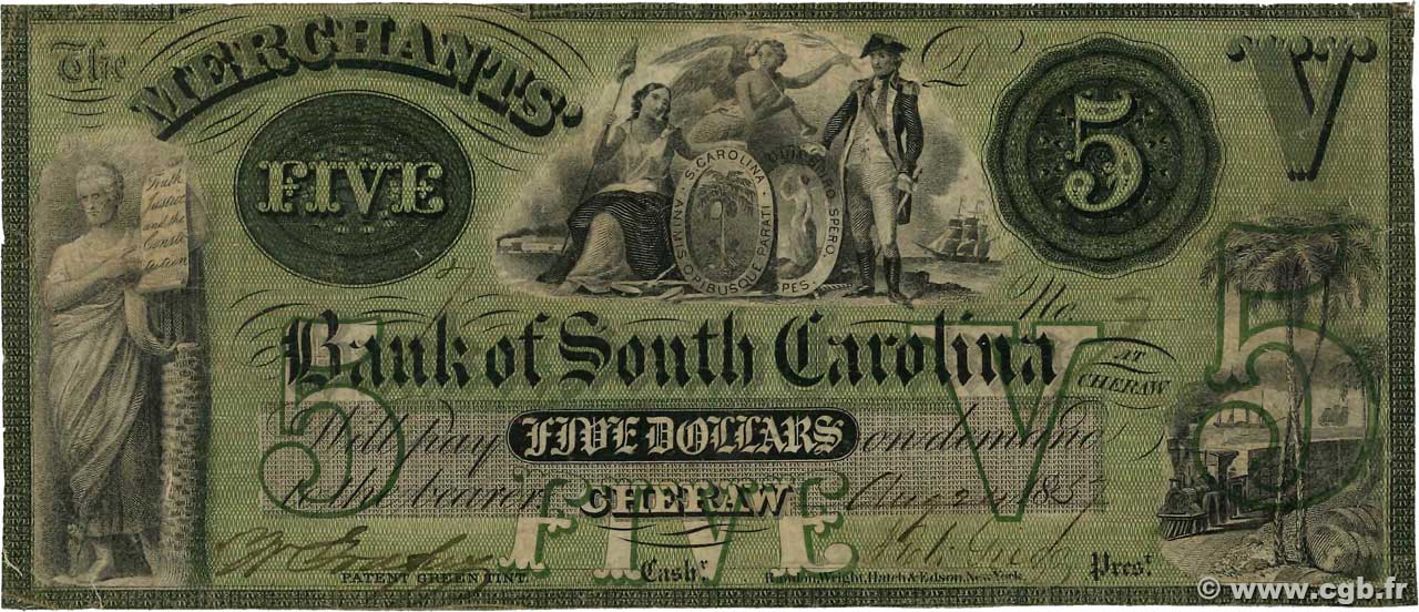 5 Dollars UNITED STATES OF AMERICA Cheraw 1857  F