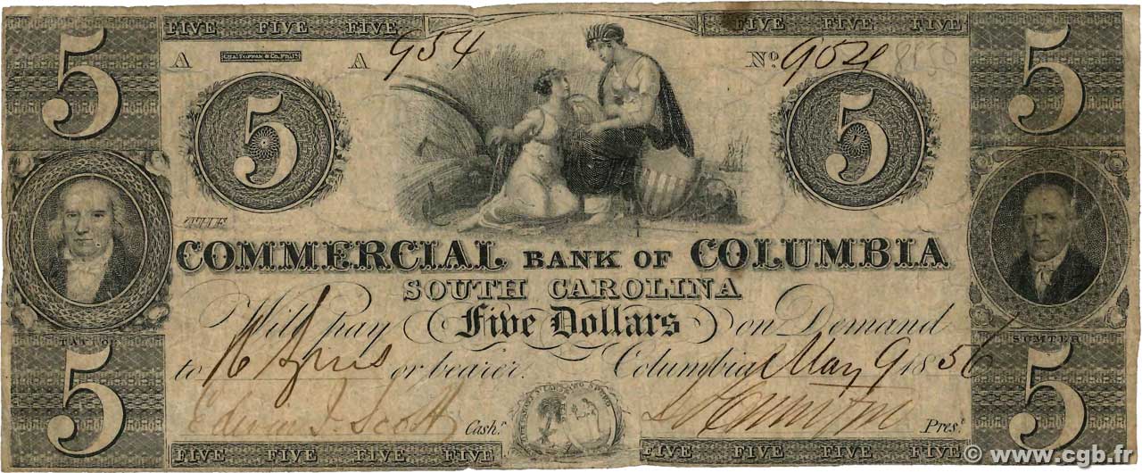 5 Dollars STATI UNITI D AMERICA Columbia 1856  q.MB