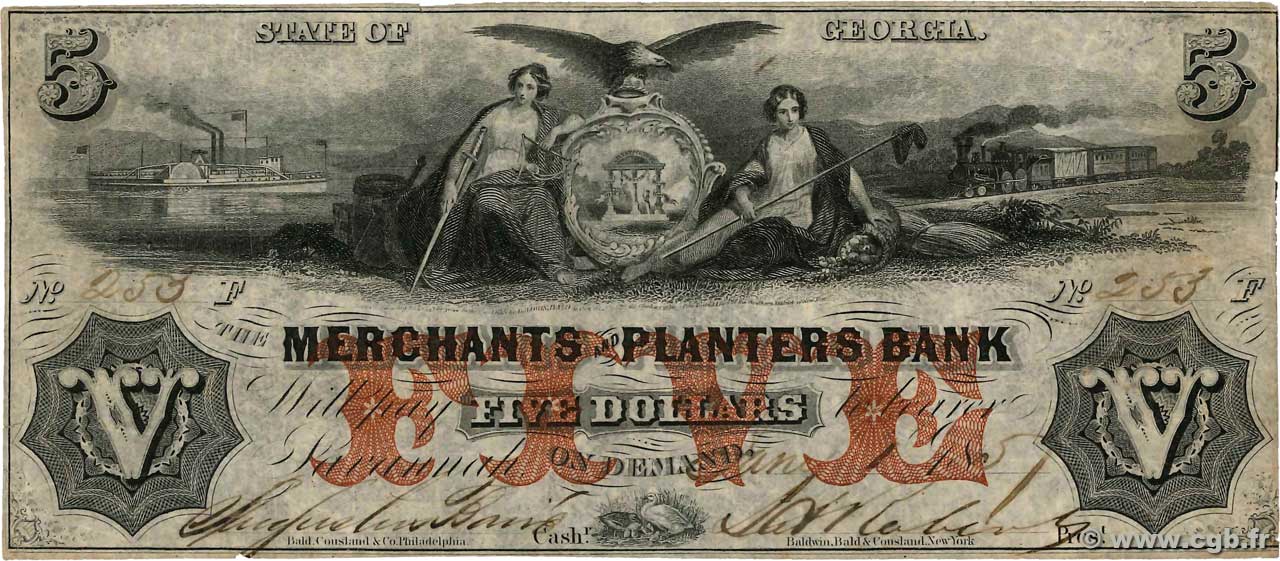 5 Dollars ÉTATS-UNIS D AMÉRIQUE Savannah 1857  TB+