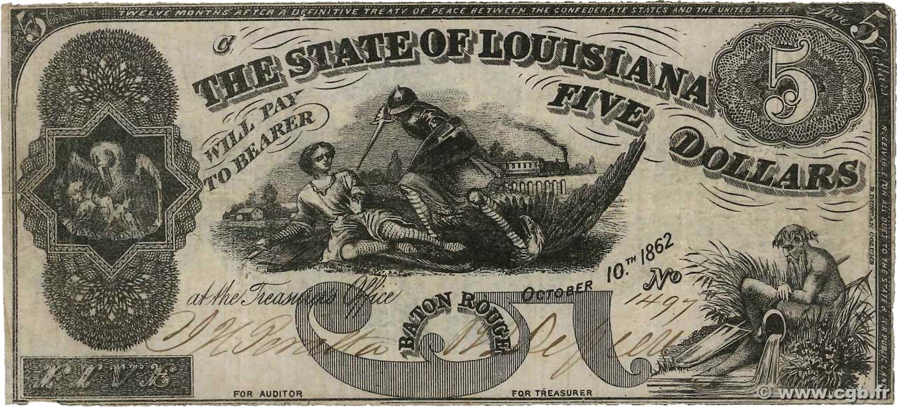5 Dollars ESTADOS UNIDOS DE AMÉRICA Baton Rouge 1862 PS.0894 BC+