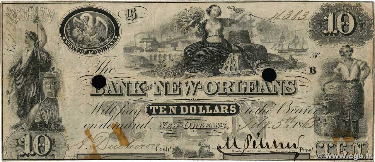 10 Dollars Annulé STATI UNITI D AMERICA New Orleans 1862  BB
