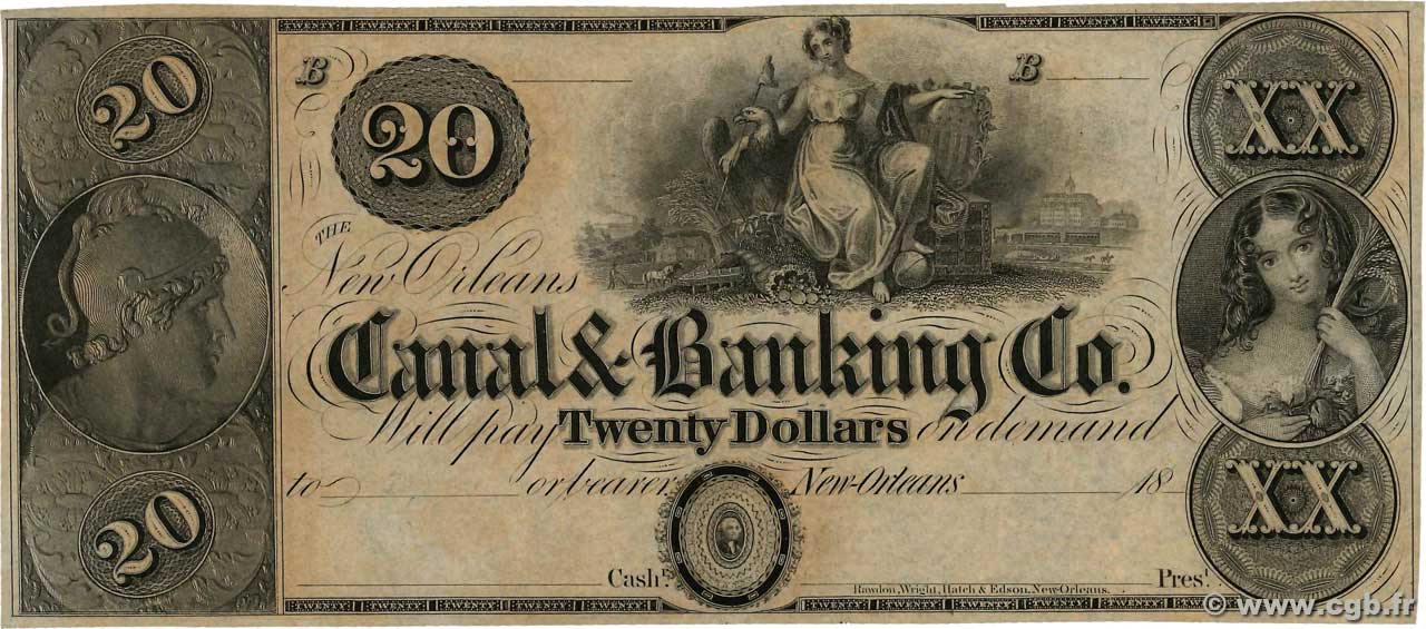 20 Dollars Non émis STATI UNITI D AMERICA New Orleans 1850  q.FDC