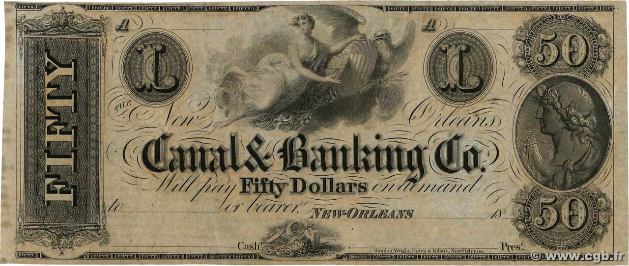 50 Dollars Non émis ÉTATS-UNIS D AMÉRIQUE New Orleans 1850  pr.NEUF