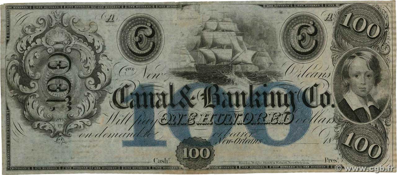100 Dollars Non émis STATI UNITI D AMERICA New Orleans 1850  q.FDC