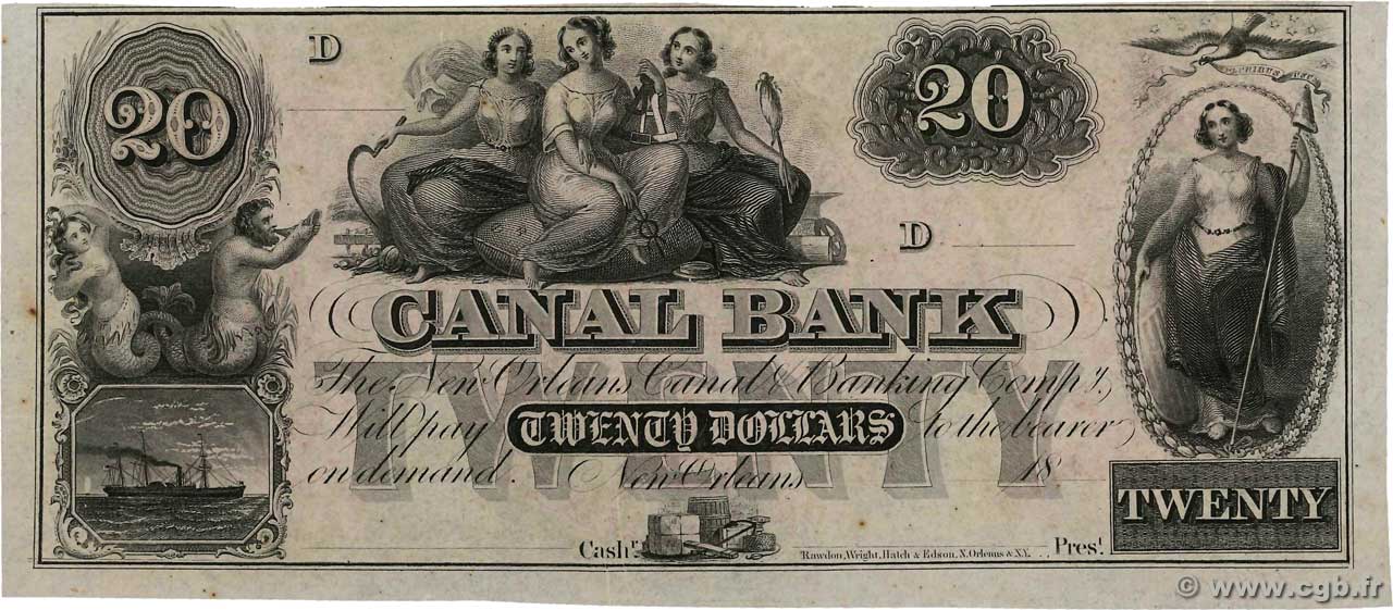 20 Dollars Non émis ESTADOS UNIDOS DE AMÉRICA New Orleans 1850  FDC