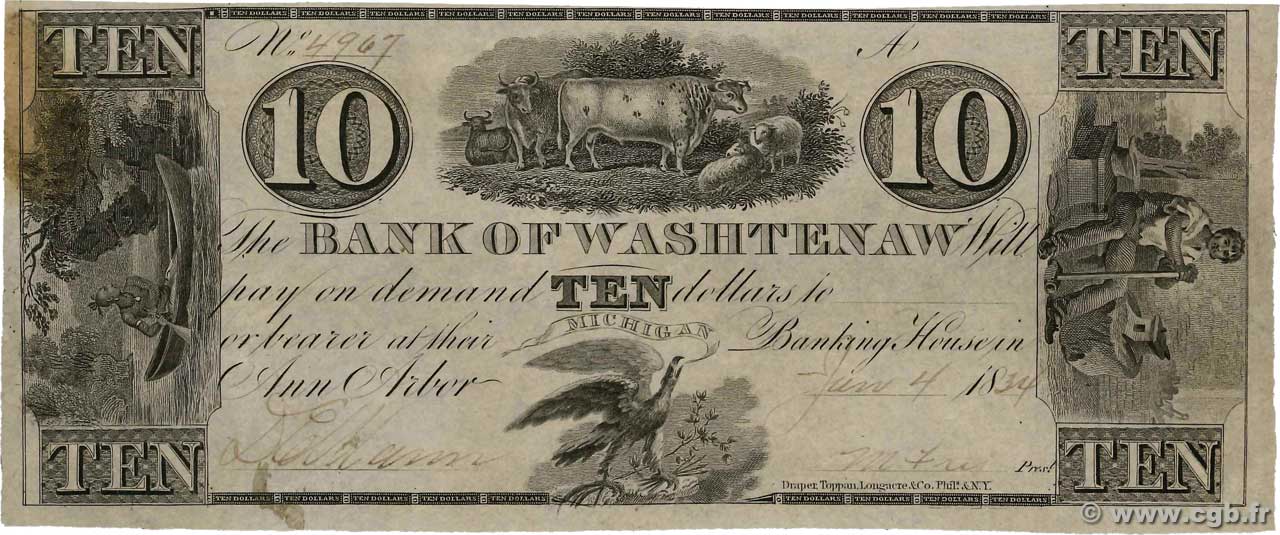 10 Dollars UNITED STATES OF AMERICA Ann-Arbor 1834  XF