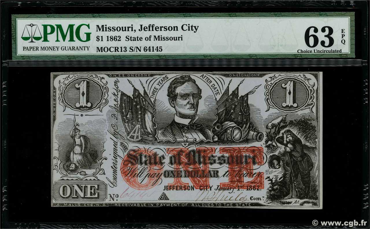 1 Dollar ÉTATS-UNIS D AMÉRIQUE Jefferson City 1862 PS.1431b NEUF