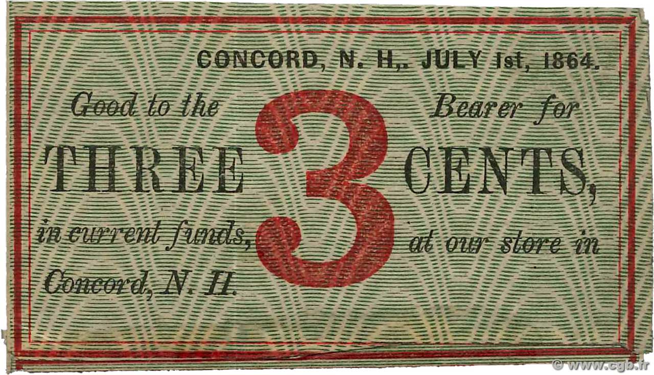 3 Cents ÉTATS-UNIS D AMÉRIQUE Concord 1864  SUP