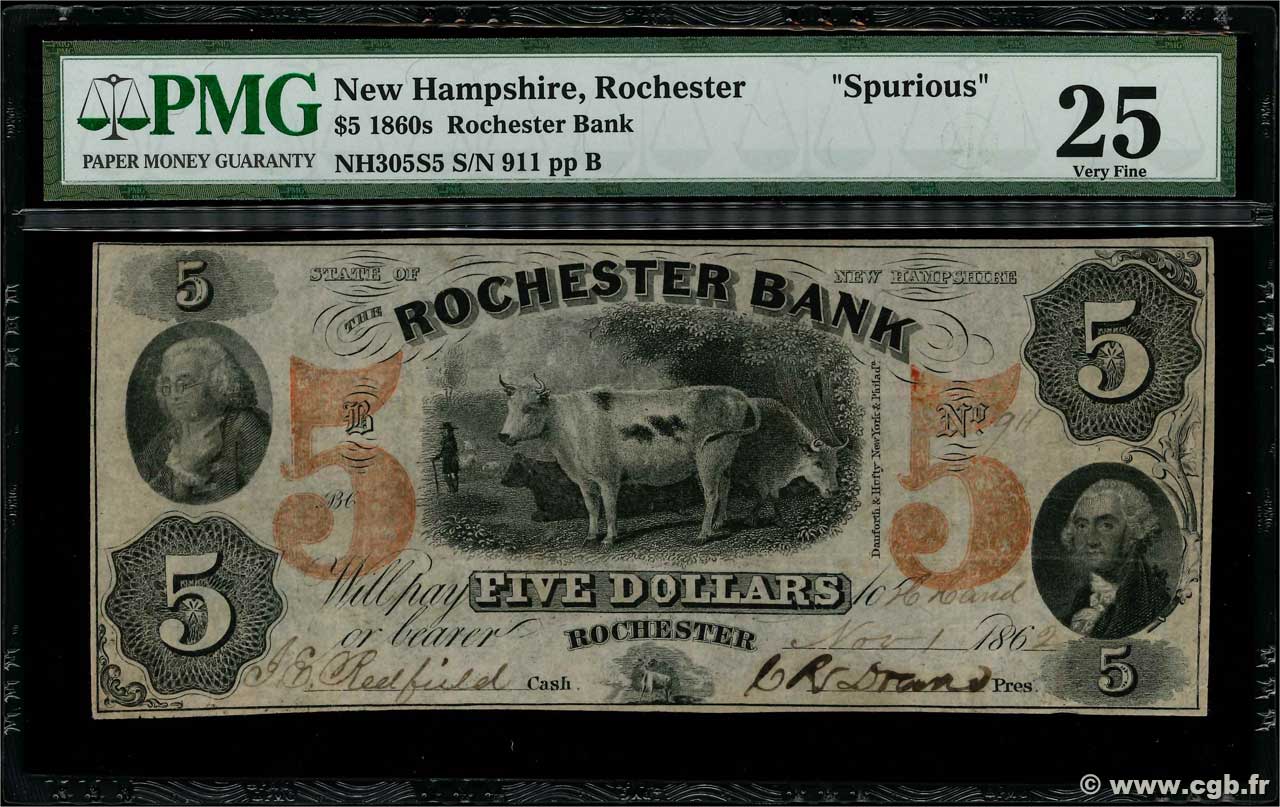 5 Dollars STATI UNITI D AMERICA Rochester 1862  q.BB