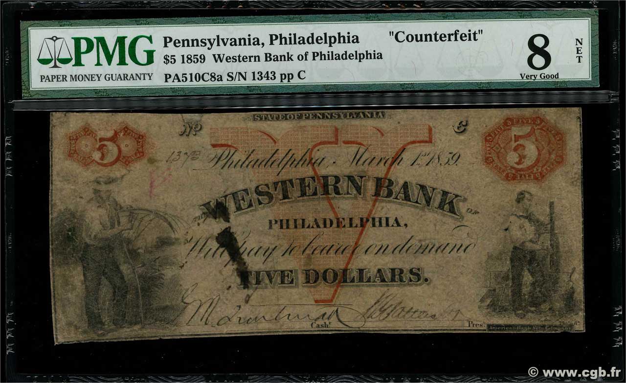 5 Dollars Faux STATI UNITI D AMERICA Philadelphie 1859  B