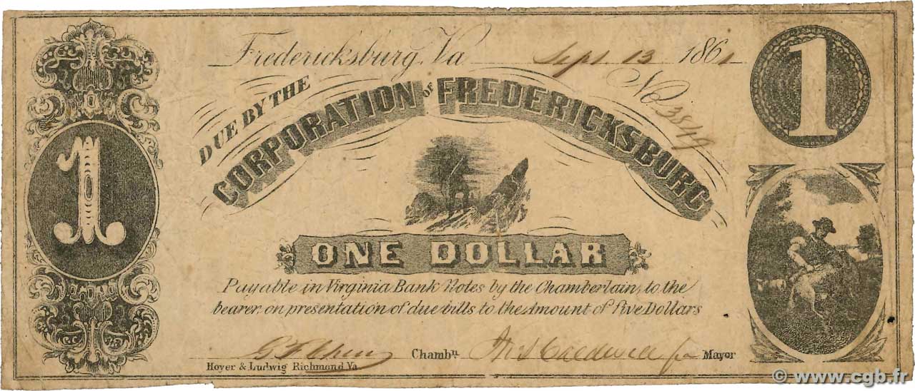 1 Dollar ÉTATS-UNIS D AMÉRIQUE Fredericksburg 1861  TB