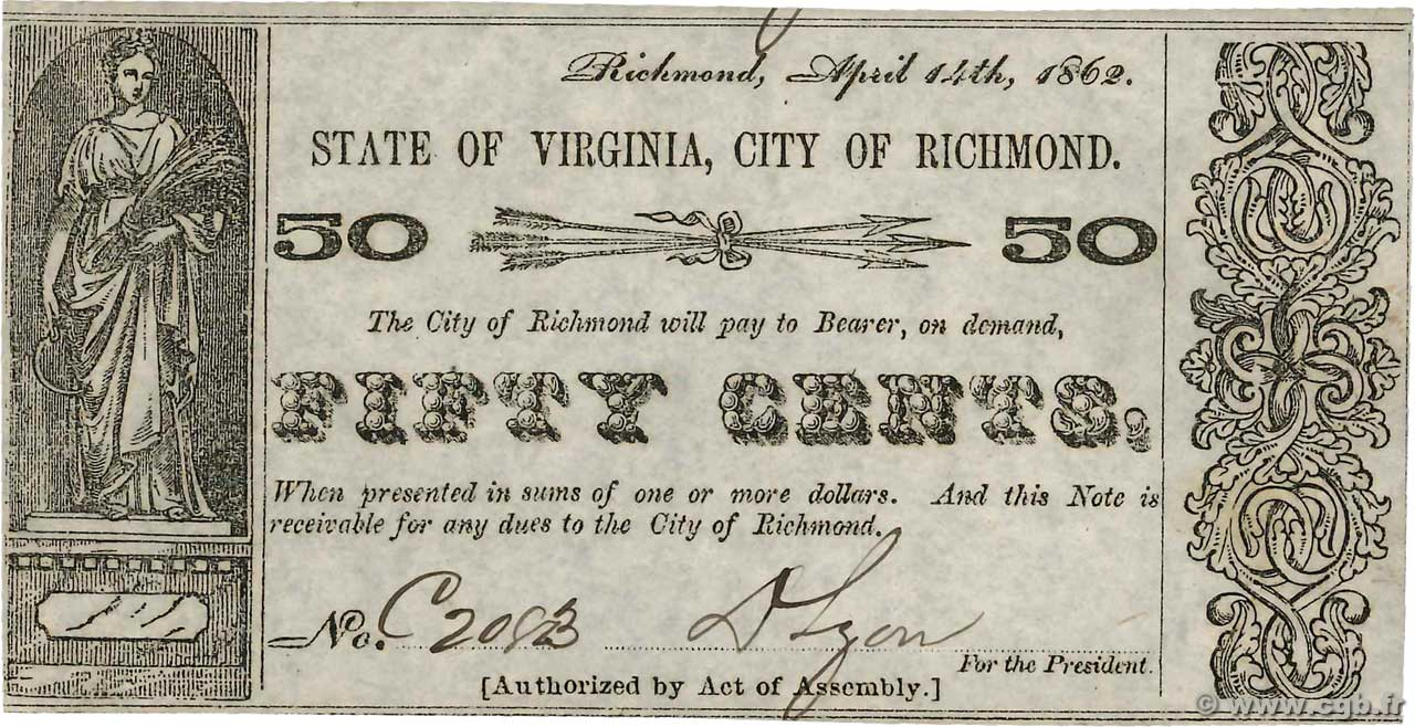 50 Cents ÉTATS-UNIS D AMÉRIQUE Richmond 1862  SUP