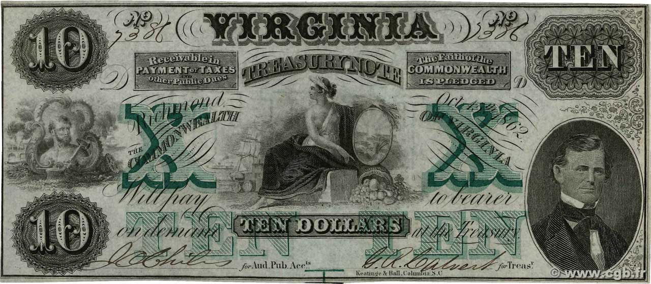 10 Dollars STATI UNITI D AMERICA Richmond 1862 PS.3683 AU