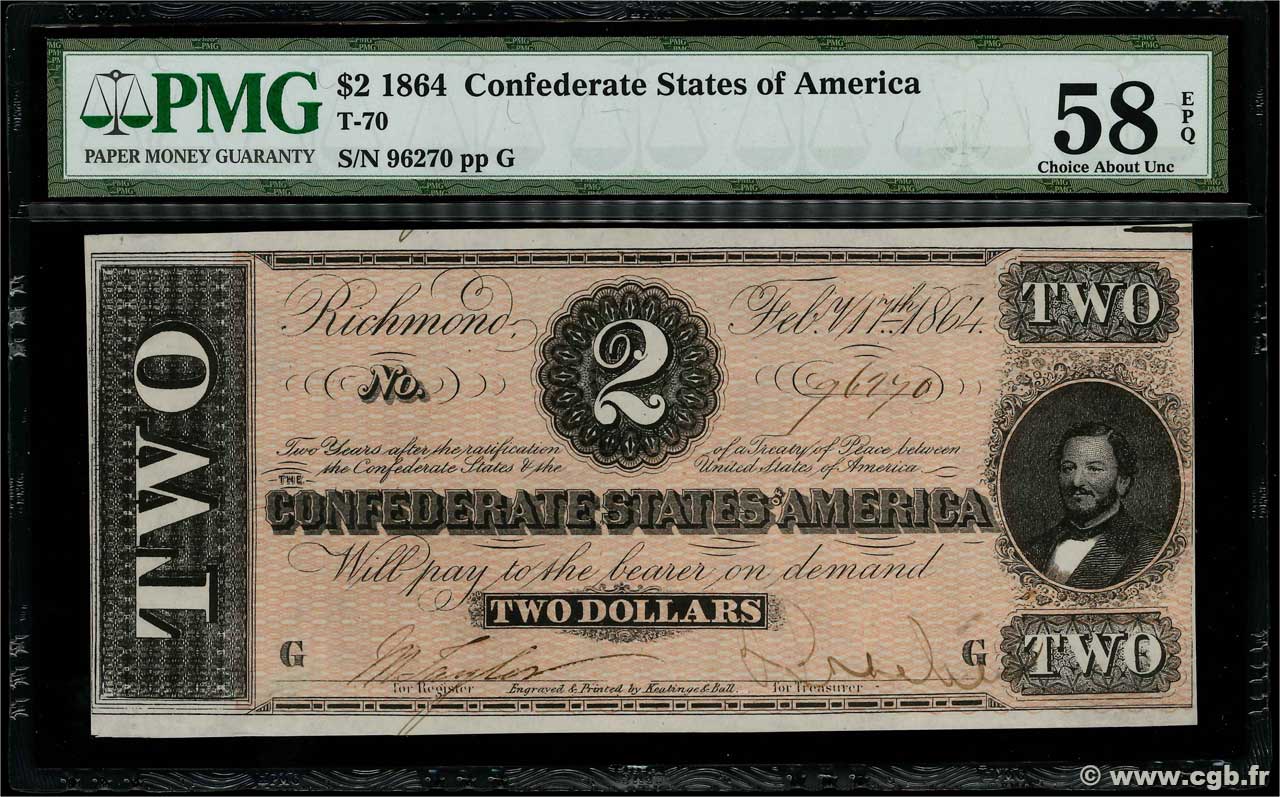 2 Dollars ÉTATS CONFÉDÉRÉS D AMÉRIQUE  1864 P.66b pr.NEUF