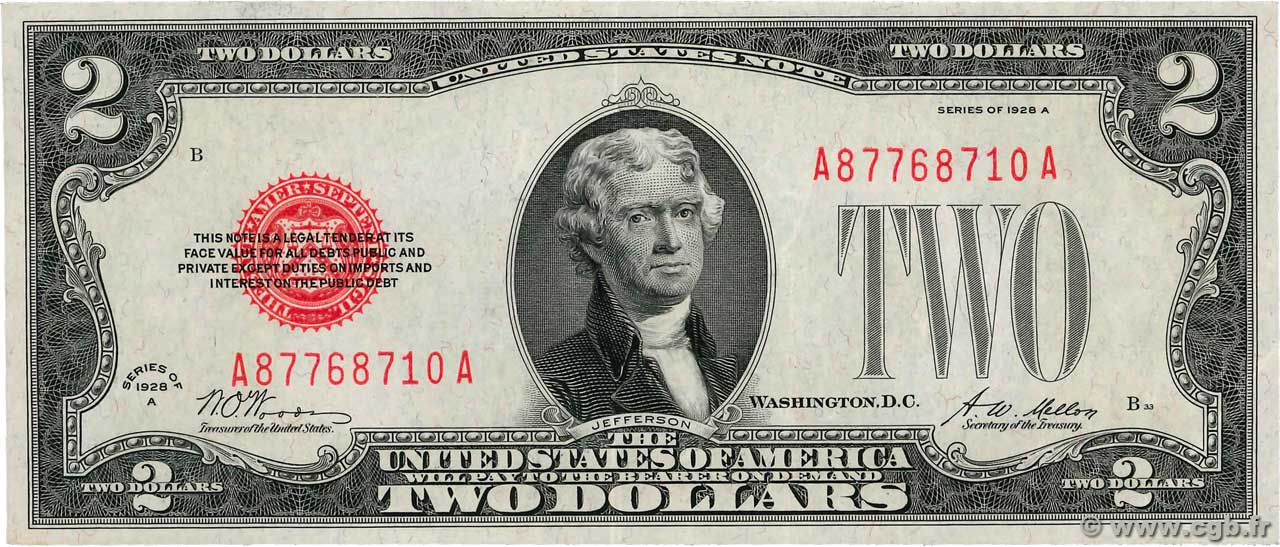 2 Dollars ÉTATS-UNIS D AMÉRIQUE  1928 P.378a SUP