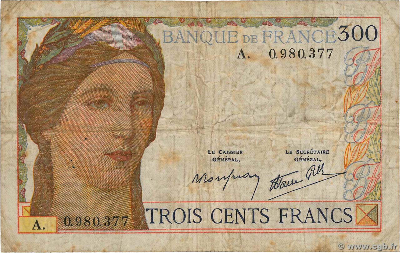 300 Francs FRANCE  1938 F.29.01 B