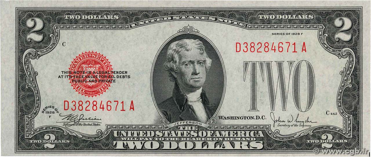 2 Dollars ÉTATS-UNIS D AMÉRIQUE  1928 P.378f pr.NEUF