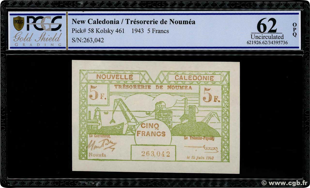 5 Francs NOUVELLE CALÉDONIE  1943 P.58 UNC-