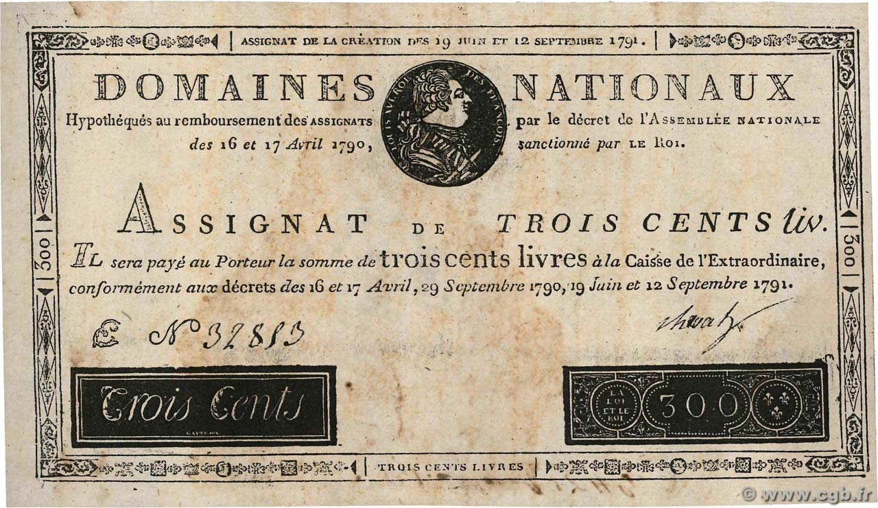 300 Livres Faux FRANCE  1791 Ass.18x TTB