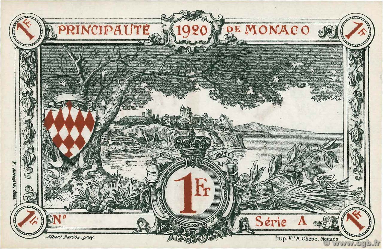 1 Franc Spécimen MONACO  1920 P.05rs SPL+