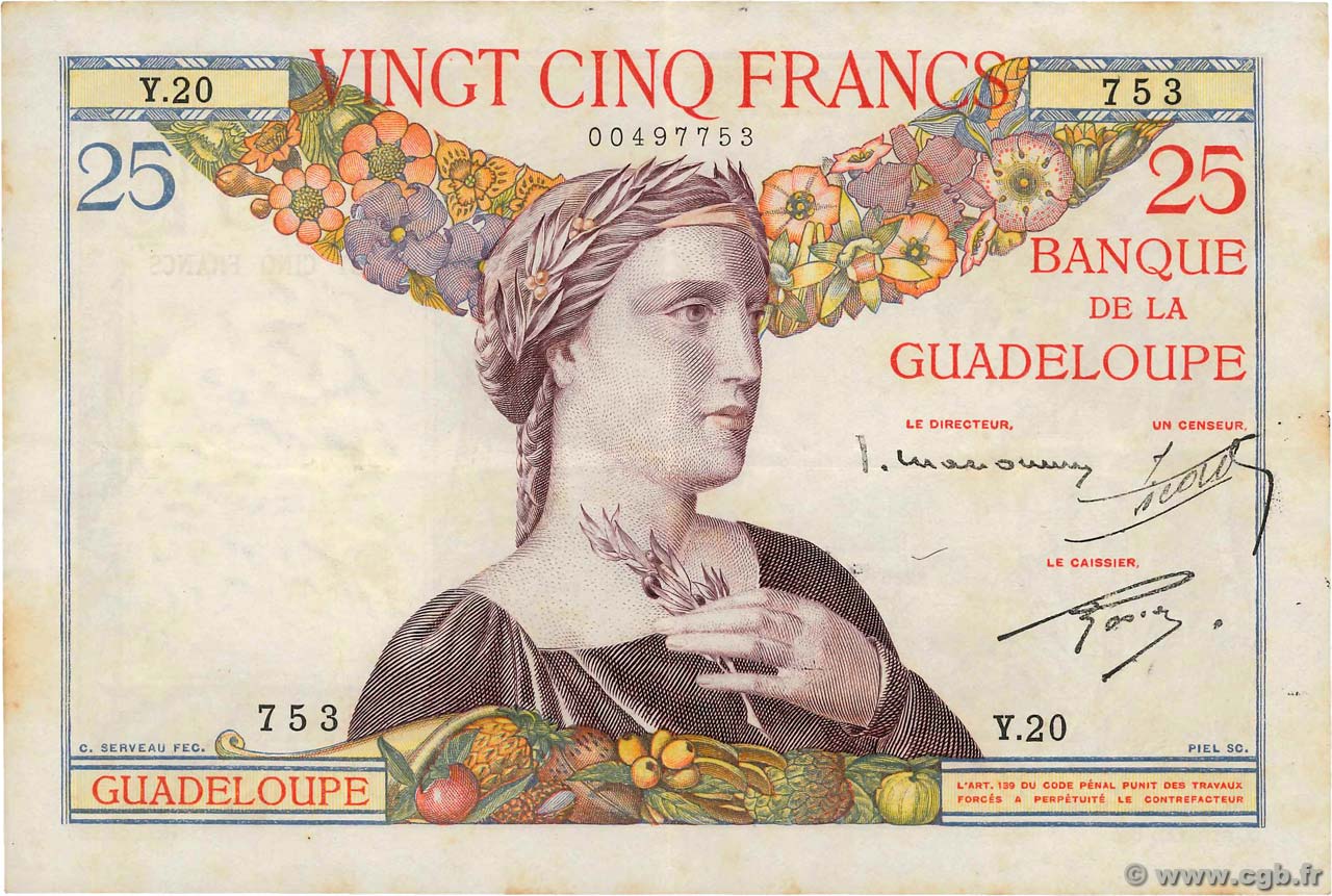 25 Francs GUADELOUPE  1934 P.14 BB