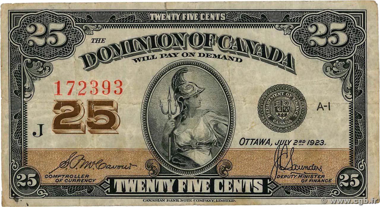 25 Cents CANADá
  1923 P.011b RC+
