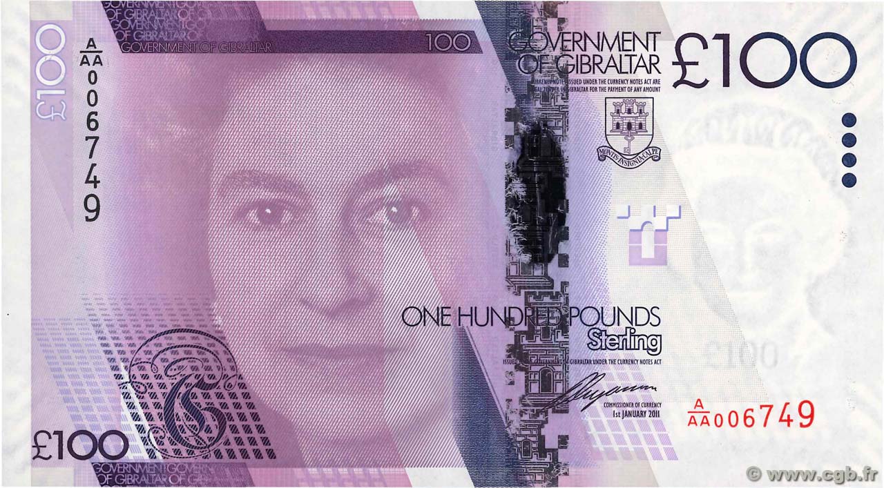 100 Pounds Sterling GIBRALTAR  2011 P.39 UNC