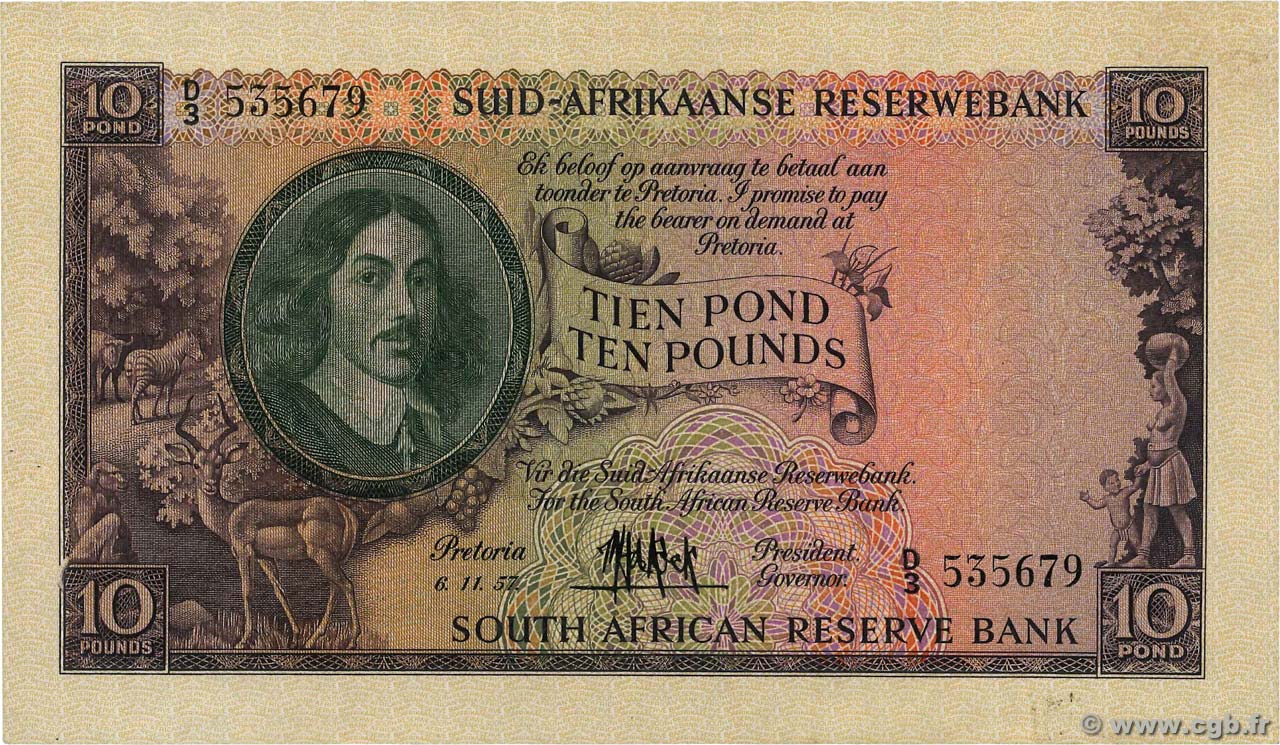 10 Pounds AFRIQUE DU SUD  1957 P.099 pr.SUP