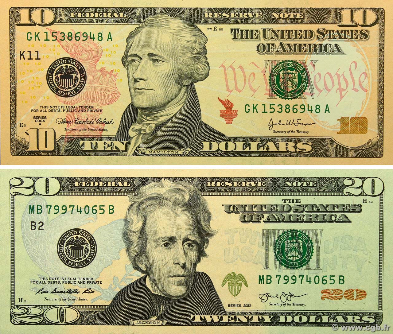 10 et 20 Dollars STATI UNITI D AMERICA  2004 P.520 et 541 FDC