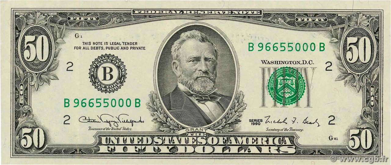 50 Dollars UNITED STATES OF AMERICA New York 1990 P.488 UNC-