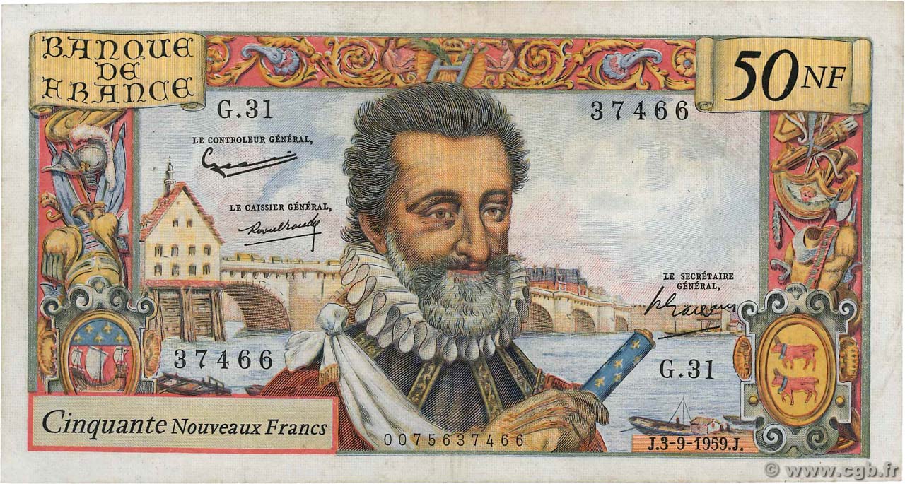 50 Nouveaux Francs HENRI IV FRANCE  1959 F.58.03 TTB
