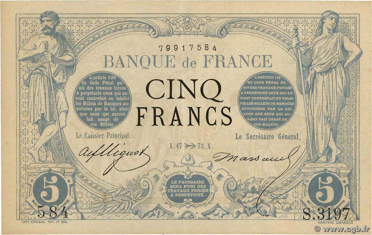 5 Francs NOIR FRANKREICH  1873 F.01.23 VZ+