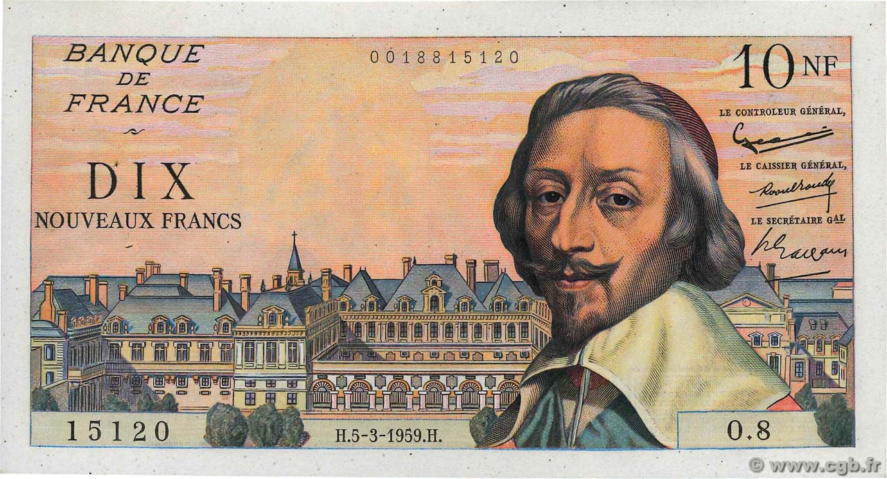 10 Nouveaux Francs RICHELIEU FRANCIA  1959 F.57.01 SPL+