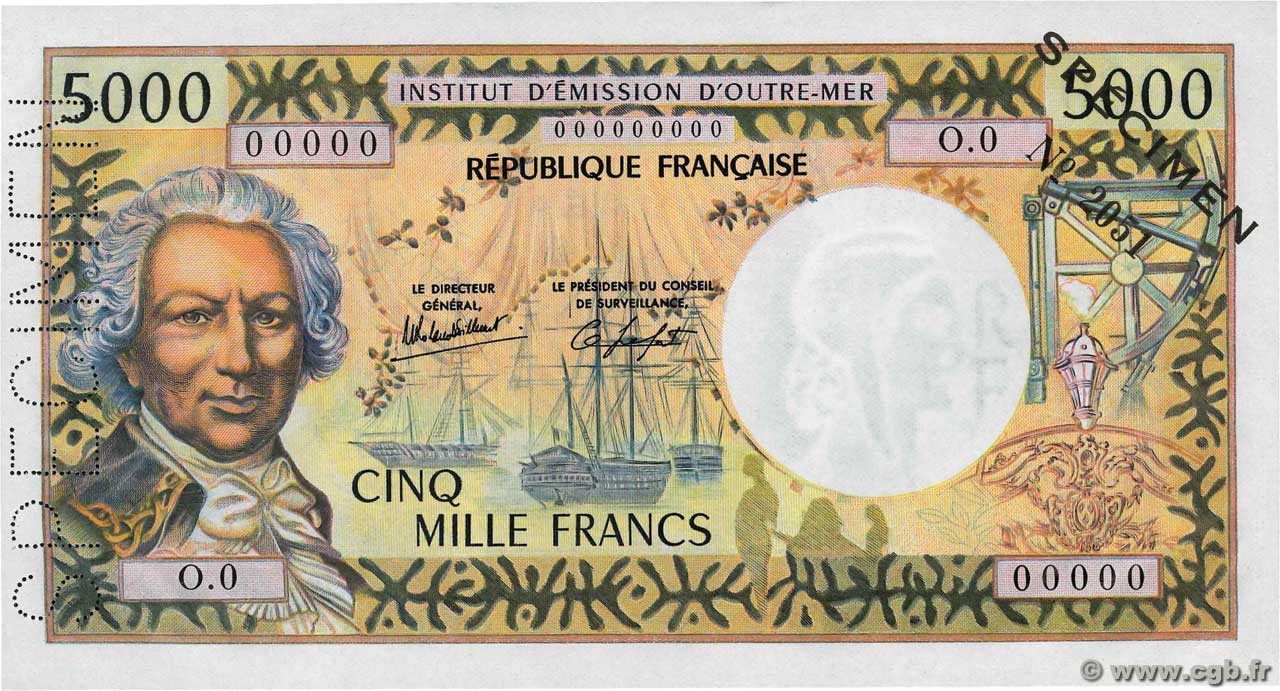 5000 Francs Spécimen NOUVELLE CALÉDONIE Nouméa 1982 P.65cs q.FDC