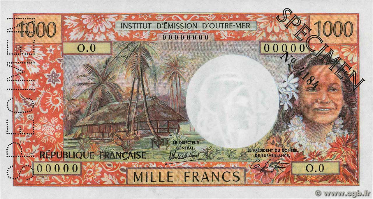 1000 Francs Spécimen TAHITI Papeete 1983 P.27cs FDC