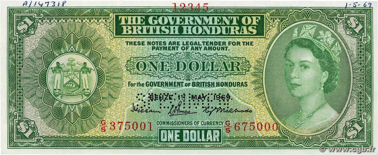 1 Dollar Spécimen HONDURAS BRITANNIQUE  1969 P.28bs SPL
