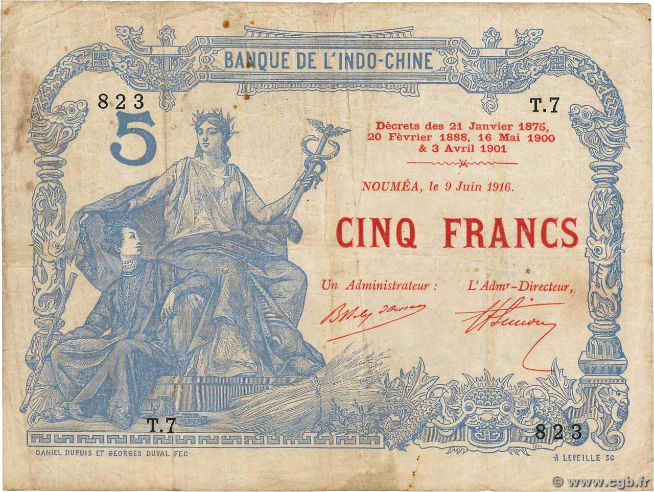 5 Francs NEW CALEDONIA  1916 P.15a F