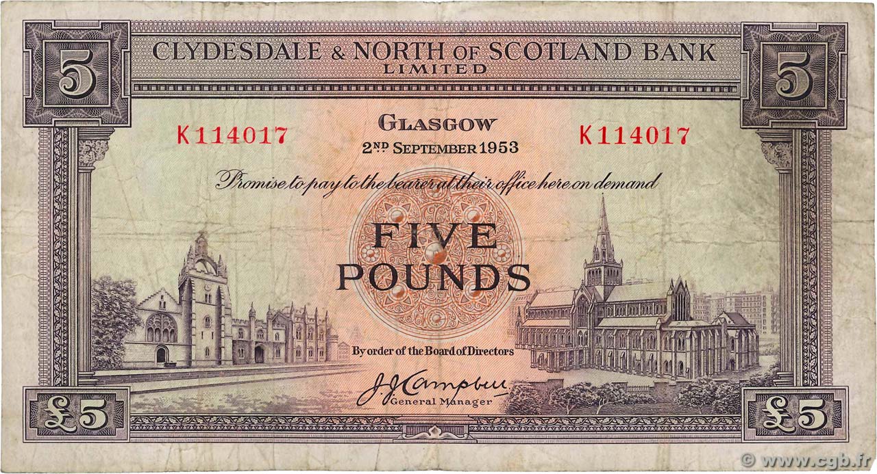 5 Pounds SCOTLAND  1953 P.192a F-