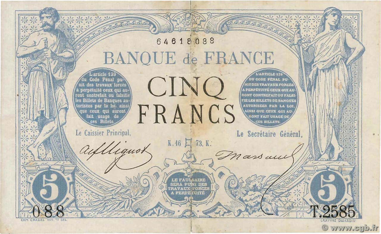 5 Francs NOIR FRANCE  1873 F.01.18 TTB