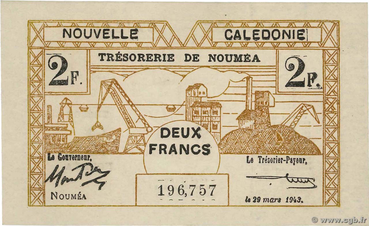 2 Francs NOUVELLE CALÉDONIE  1943 P.56a SPL