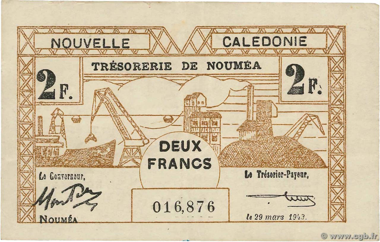 2 Francs NOUVELLE CALÉDONIE  1943 P.56b pr.SUP