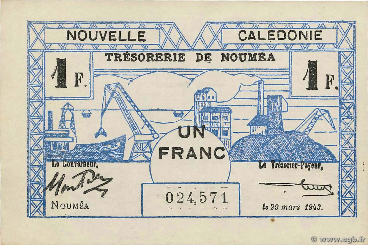 1 Franc NOUVELLE CALÉDONIE  1943 P.55b SC