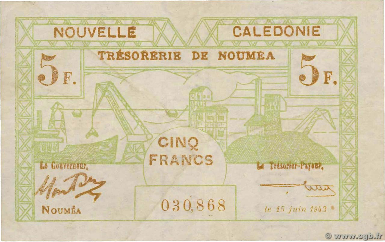 5 Francs NEW CALEDONIA  1943 P.58 F