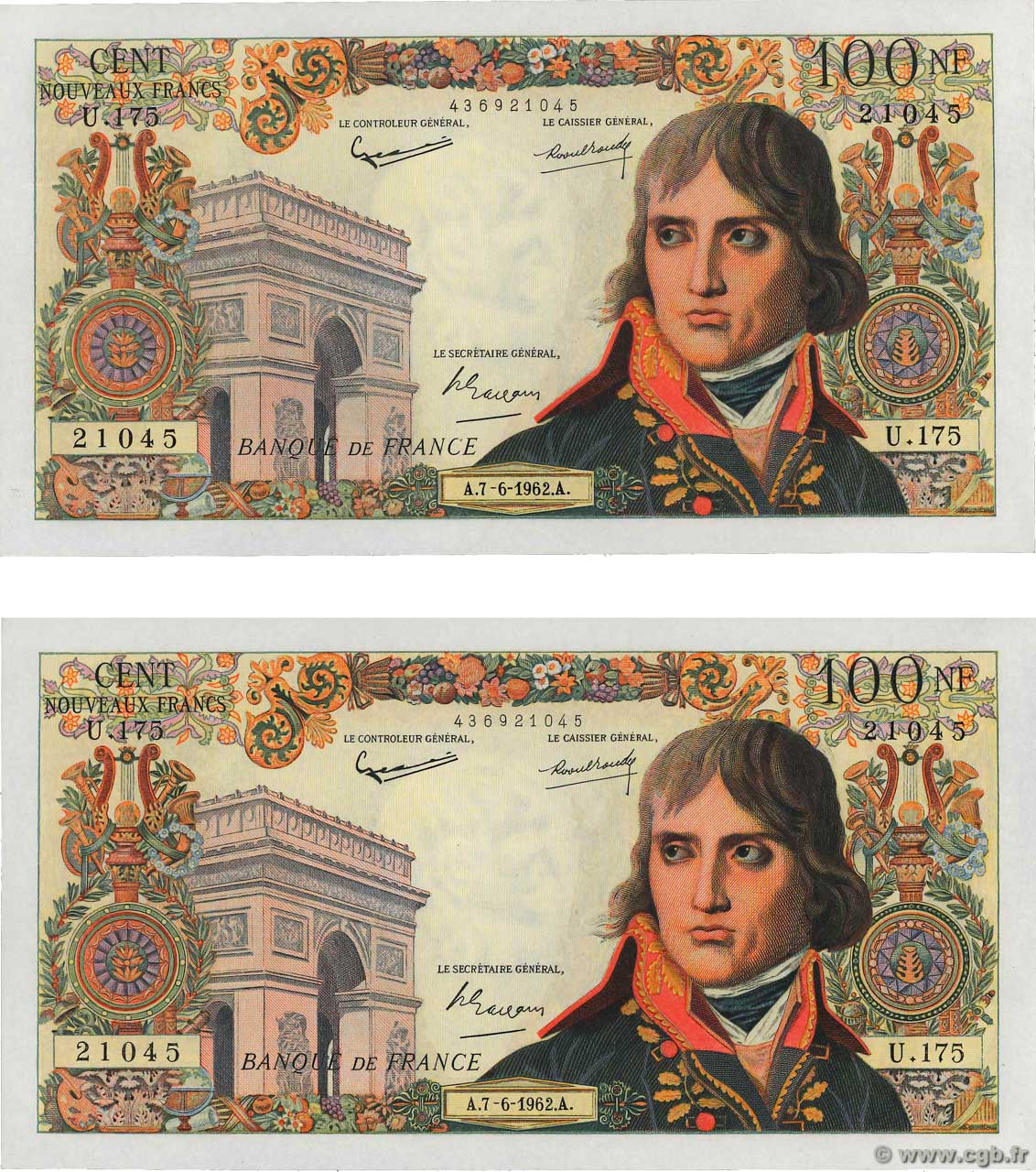 100 Nouveaux Francs BONAPARTE BOJARSKI Faux FRANCIA  1962 F.59.16x q.FDC