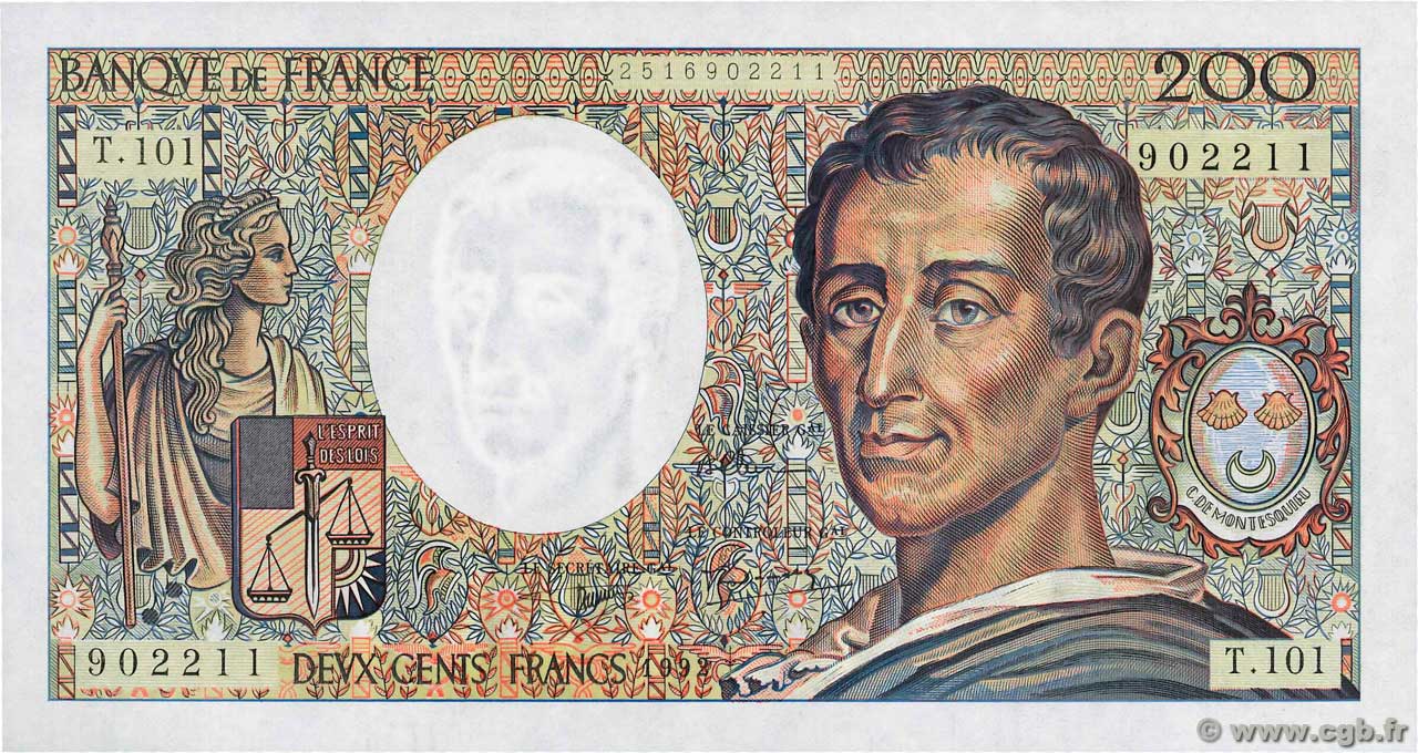200 Francs MONTESQUIEU alphabet 101 FRANCE  1992 F.70bis.01 SPL+