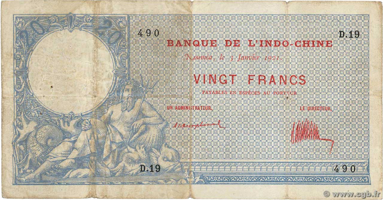 20 Francs NOUVELLE CALÉDONIE  1921 P.20 TB